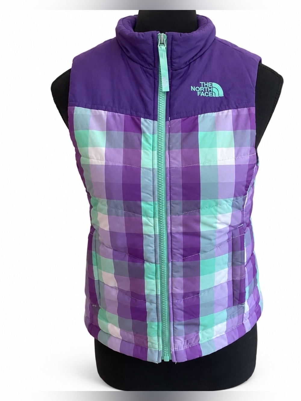 The North Face Girls Purple Plaid Insulated Vest Youth Size Size 7/8 Girl